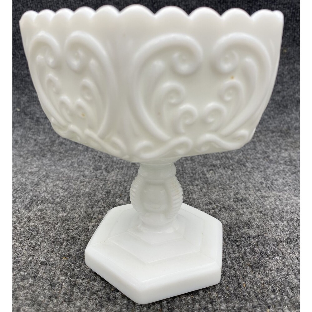 Vintage Westmoreland White Milk Glass Scroll Hexagonal Pedestal Candy Dish Bowl - Picture 6 of 9